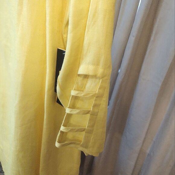 NWT Ali Miles Women's Size XL Solid Yellow Linen Long Tunic Blouse Top - Picture 11 of 11